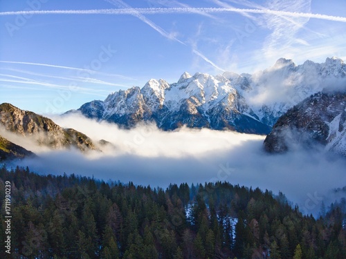 Slovenia, Julian Alps, Triglav National Park, valley covered in clouds