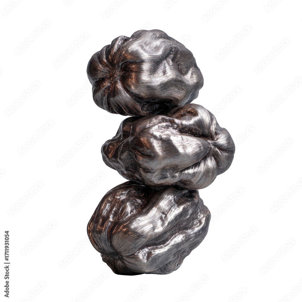 Obraz premium Three metallic, textured orbs stacked vertically