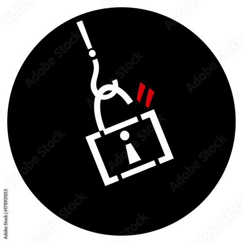 A white lock that has been picked with a hook, signifying phishing, theft and data leakage