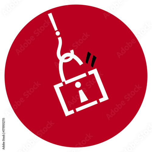 A lock that has been picked with a hook, signifying phishing, theft and data leakage, red