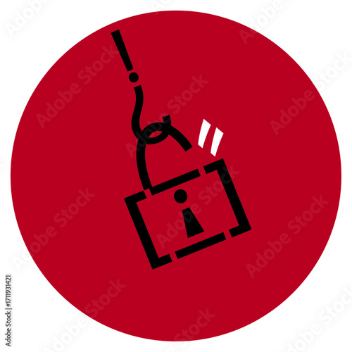 A lock that has been picked with a hook, signifying phishing, theft and data leakage, red2