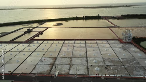 Evening Glow over Traditional Salt Ponds in Taiwan