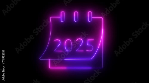 Neon calendar animation of the 25 th day of the month on a black background. animation with calendar. Cyan color Calendar with date animation. Time and date management schedule icon.