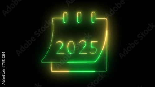 Neon calendar animation of the 25 th day of the month on a black background. animation with calendar. Cyan color Calendar with date animation. Time and date management schedule icon.