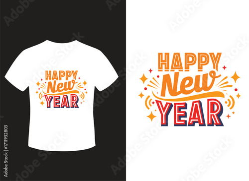Adobe Illustrator Artwork 2026 Happy new year typographic design with festive fireworks and t shirt mockup
