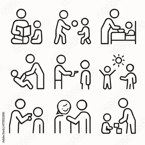 Babysitting and Childcare Activities Icons