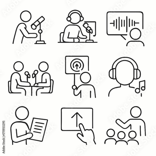 Doing a Podcast and Live Streaming Line Icons