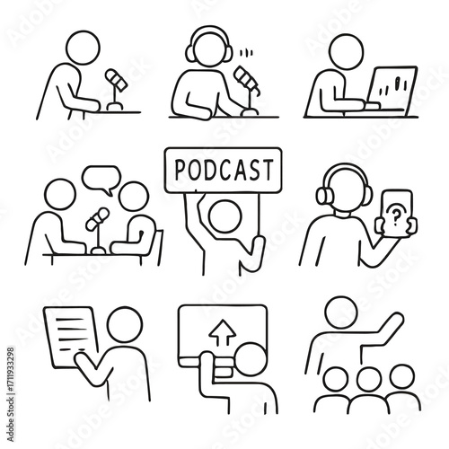 Doing a Podcast and Live Streaming Line Icons