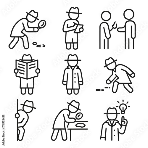 Mystery and Investigation Line Illustrations