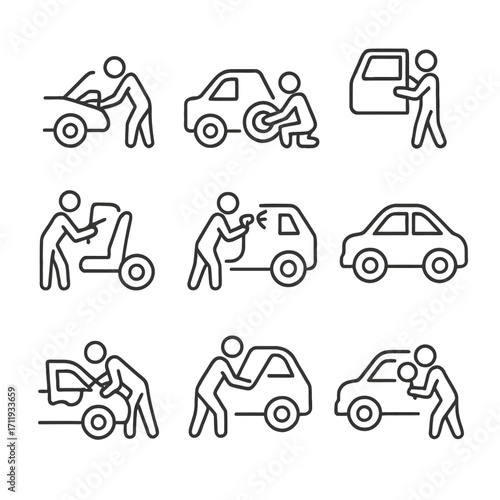 Car Mechanic and Auto Repair Line Icons