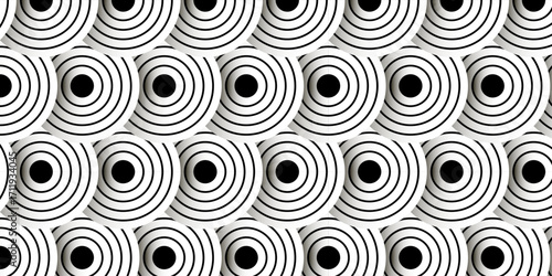 Overlapping black and white seamless pattern abstract seamless pattern with circles overlap textile fabric curl design.	