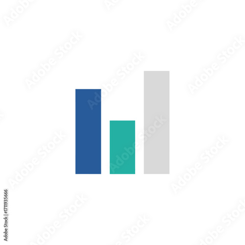 Bar Graph Illustration with Blue, Green, and Gray Columns.
