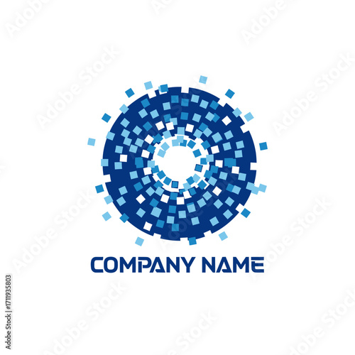 Abstract Digital Circle Logo Design with Pixelated Elements and Modern Aesthetic.