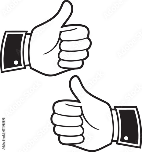 Two Thumbs Up Icons in Black and White thumb up like