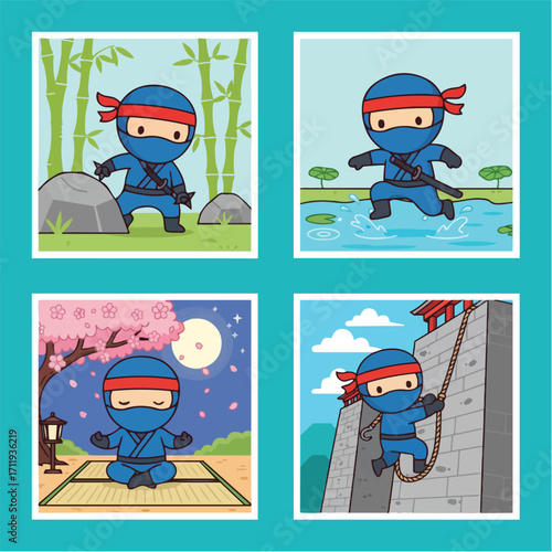 Cute Ninja Warriors in Action and Peaceful Poses