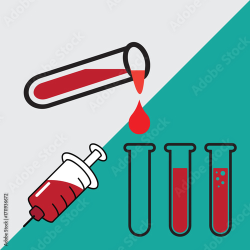 Test Tube with Blood Drop – Medical Laboratory Vector Icon