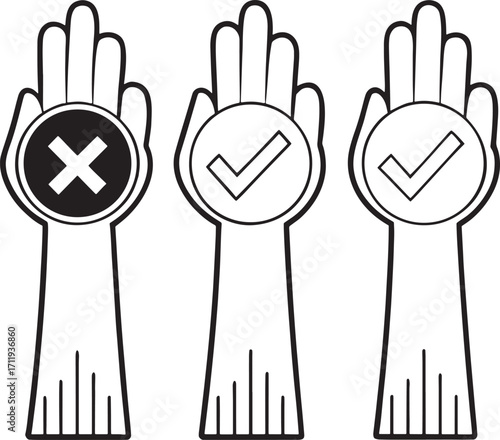 Hands Showing Checkmark and Cross Symbols x mark correct