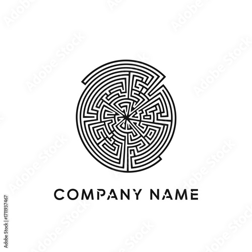 Circular Maze Design for Company Logo, Intricate Labyrinth Pattern, Problem Solving Concept.