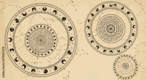 Celestial Orbs and Lunar Phases - An Astrological Diagram.
