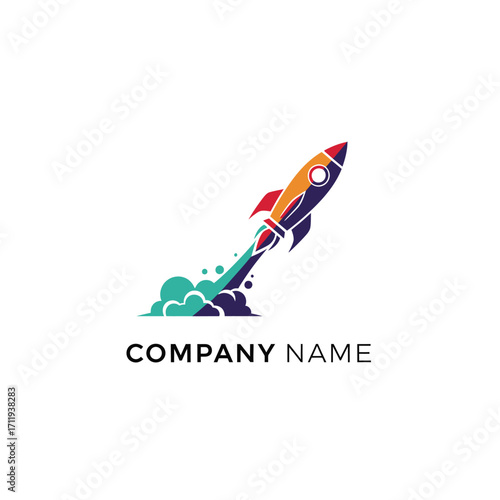 Colorful Rocket Launching with Smoke Trail for Company Logo Design.