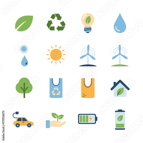 Eco-Friendly Icons - Sustainability, Renewable Energy, and Environmental Conservation.