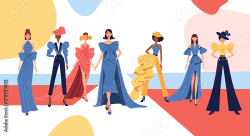 Diverse Fashion Models Showcase Elegant and Stylish Outfits.