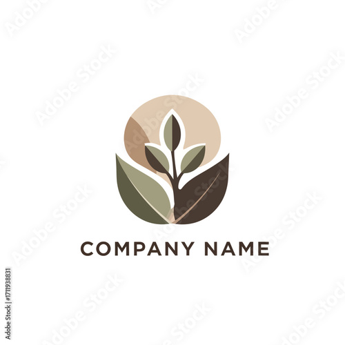 Elegant Plant Logo Design with Earthy Tones and Circular Backdrop.