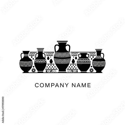 Elegant Row of Ornate Ancient Greek Vases with Intricate Patterns.