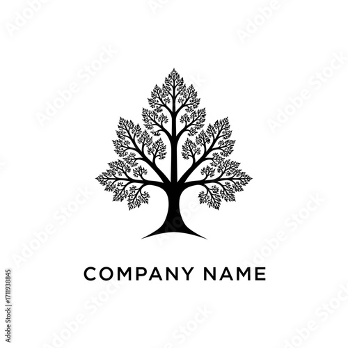 Elegant Tree Logo Design with Intricate Branches and Leaf Details.