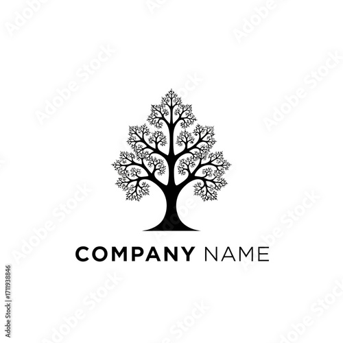 Elegant Tree Logo Design with Intricate Branch Details and Company Name.