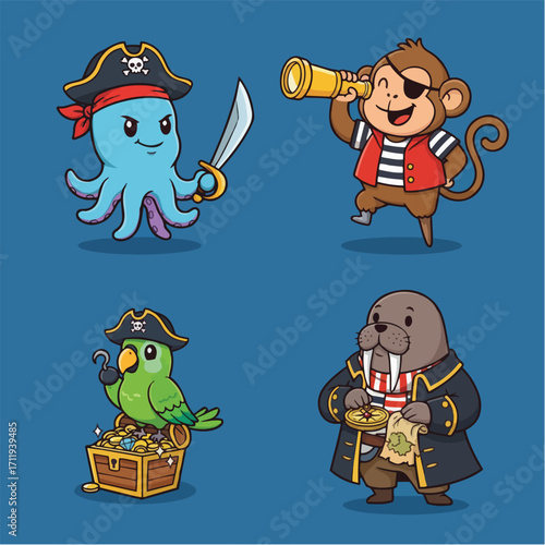 A Fun Collection of Adorable Pirate Animals Embarking on a Grand Adventure