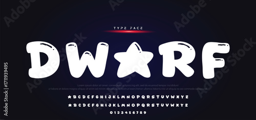 Vector of modern comical font and alphabet. Playful style font design, colorful childish alphabet, letters and numbers vector illustration