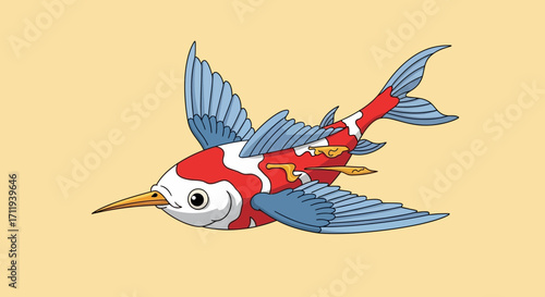 Hybrid Creature - A Bird with Koi Fish Markings in Flight.