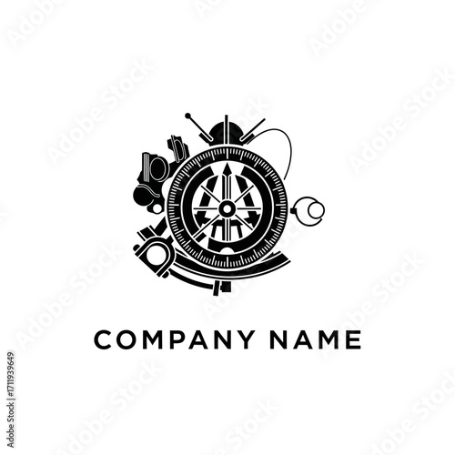 Intricate Nautical Compass and Sextant Emblem for Maritime Exploration.