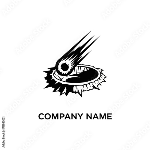 Meteor Impact Logo Design - Dynamic Comet Striking Earth, Creating Crater.