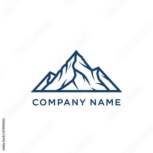 Minimalist Mountain Range Logo Design with Bold Outline and Company Name.