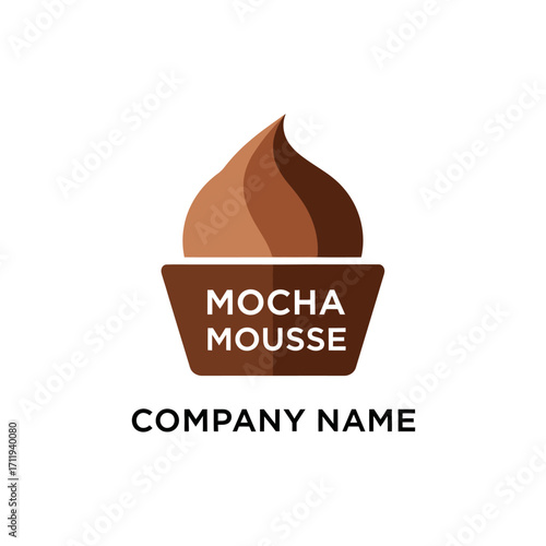 Mocha Mousse Dessert Logo with Swirl and Cup Design.