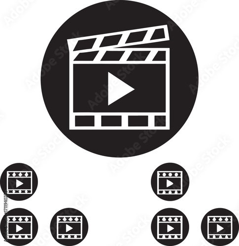 Film Clapperboard and Play Button Icons movie cinema