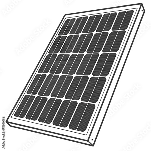 Clean line art illustration of a single solar panel on a white background