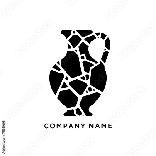 Stylized Black Silhouette of a Cracked Ancient Vase or Pitcher.
