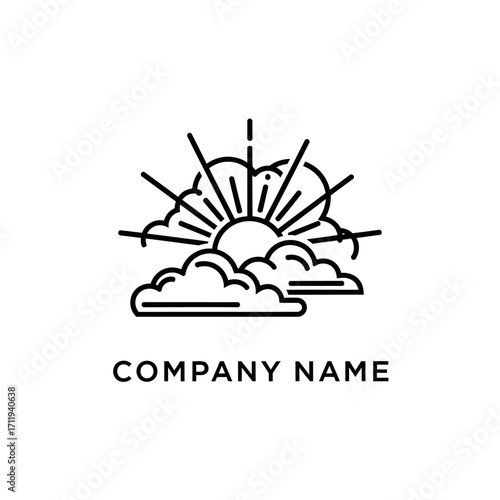 Stylized Sun Rising Behind Clouds Logo Design for Company Branding.