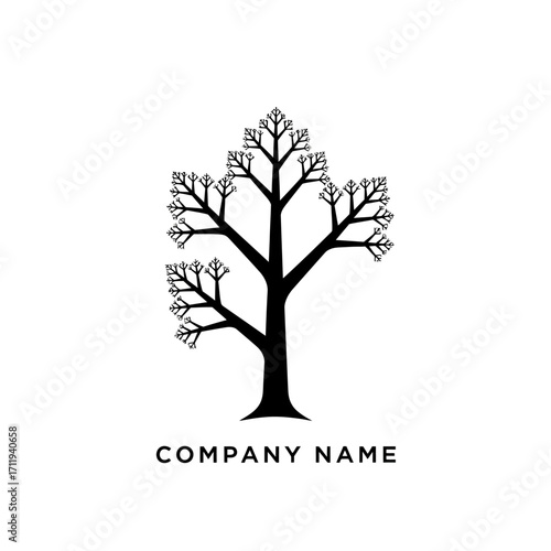 Stylized Tree Silhouette Logo Design with Bare Branches for Nature Company.