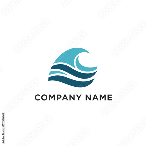 Stylized Wave Logo Design with Blue Tones for Coastal Businesses.