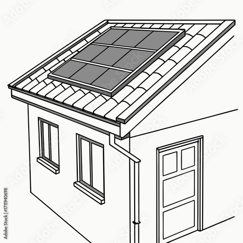 Illustration of a house roof with solar panels installed for renewable energy generation