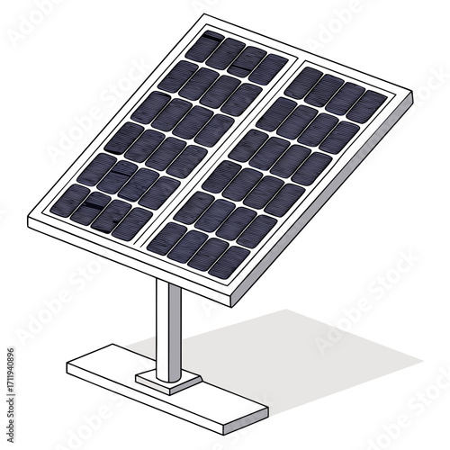 Isometric illustration of a modern solar panel system mounted on a sturdy base with a shadow