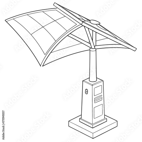 Modern solar powered charging station with curved canopy and integrated panels for outdoor use