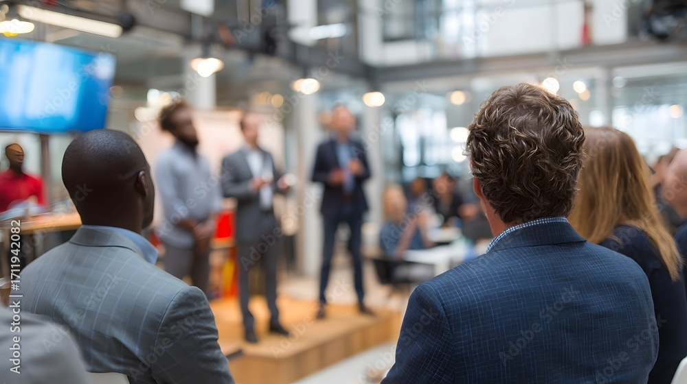 Fototapeta premium entrepreneurs pitching AI startup idea in high tech environment