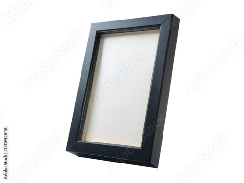 Elegant vertical black picture frame displaying a blank white mat for your art or photos