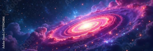 A swirling vortex of vibrant nebulas paints the night sky, celestial bodies gleaming with ethereal light, a mystical dreamscape unfolds , purple, darkness