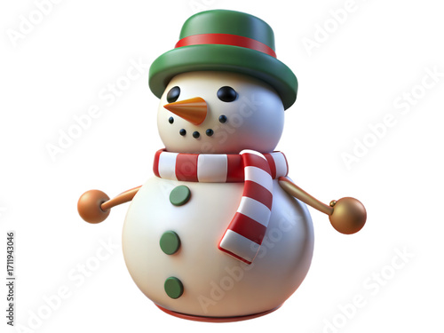Charming 3d snowman with festive christmas hat and scarf ready for winter holidays